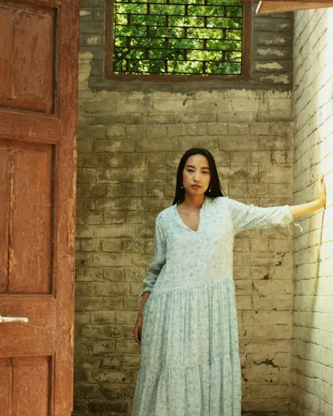 Graceful Blue Cotton Dress - Festive to Brunch Ready