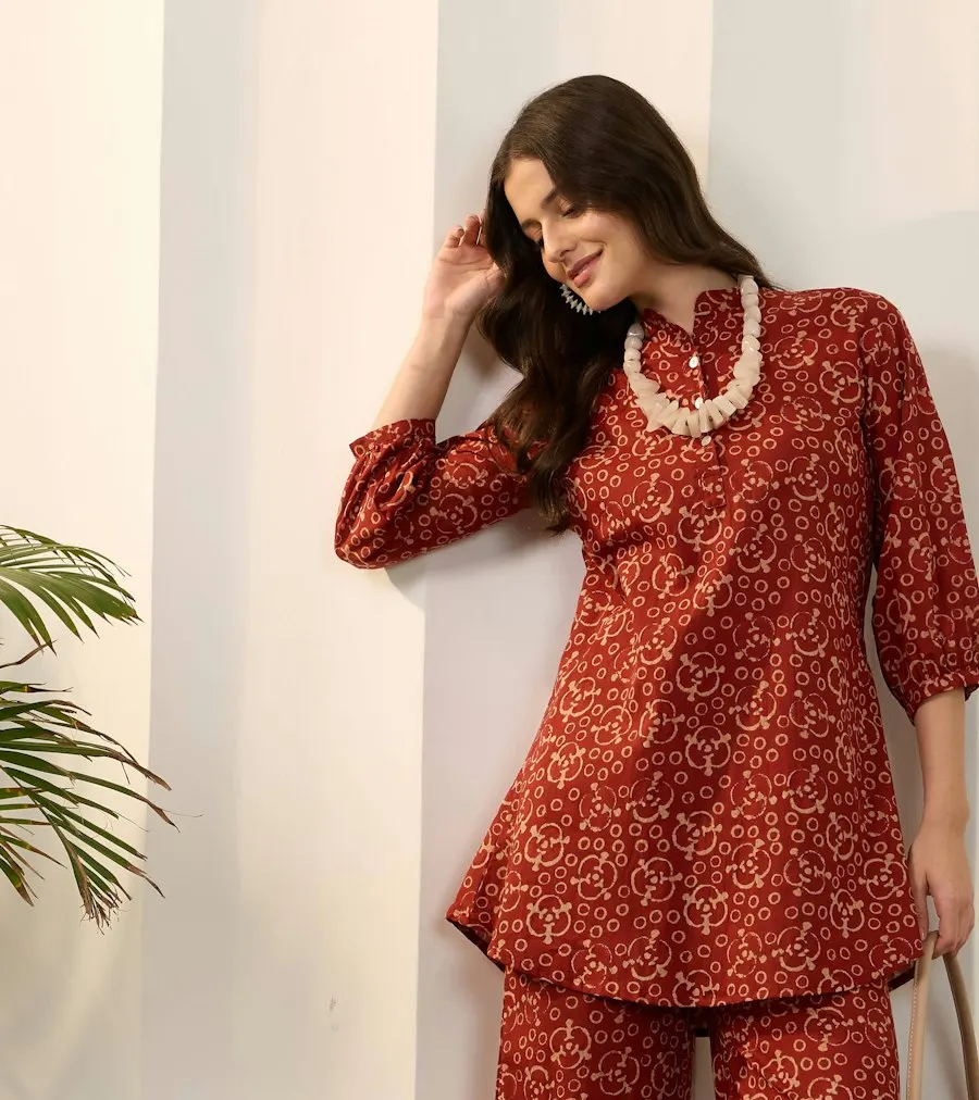Printed Maroon Co-ord Set - Effortless All-Day Glam