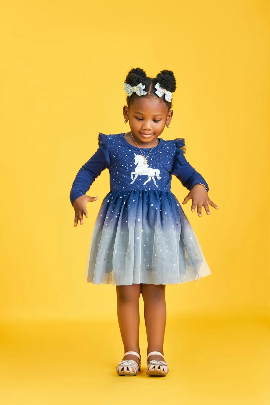 Little Star Yellow Crepe Dress - Easy Wear for Busy Kids