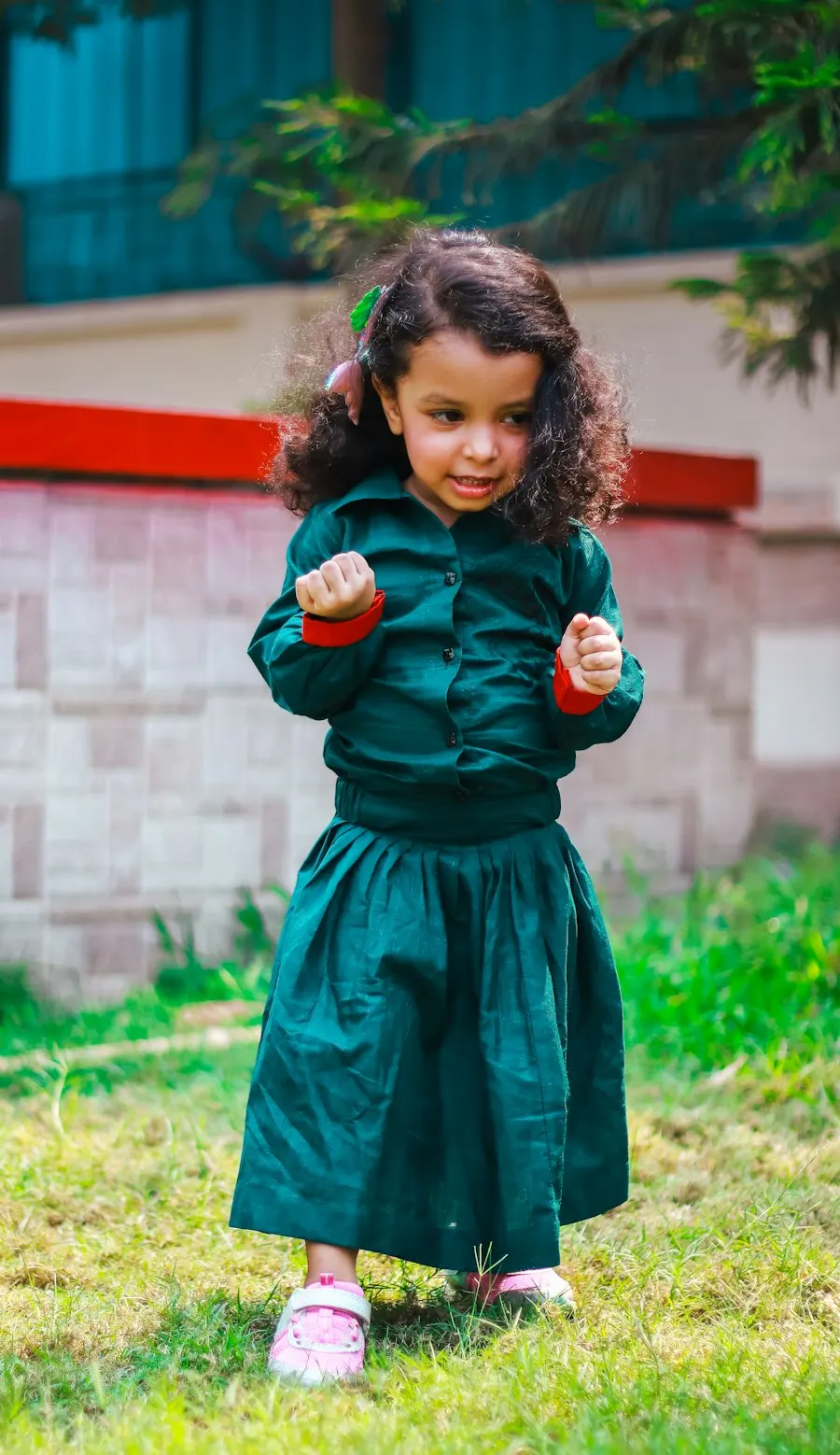 Cute Green Cotton Dress - Twirl-Ready Fun