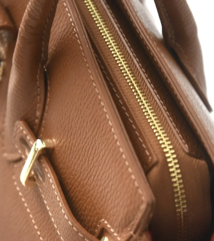 Elegant Brown Leather Handbag - Effortless All-Day Glam