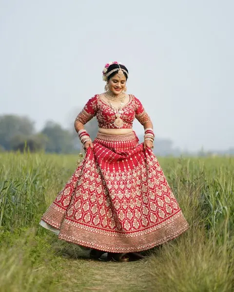 Radiant Red Linen Blend Chaniya Choli - Dandiya Star Look