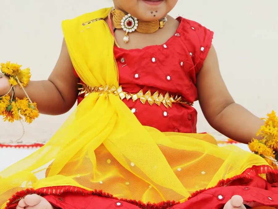 Floral Yellow Georgette Kids Chaniya Choli - Made for Garba Rounds