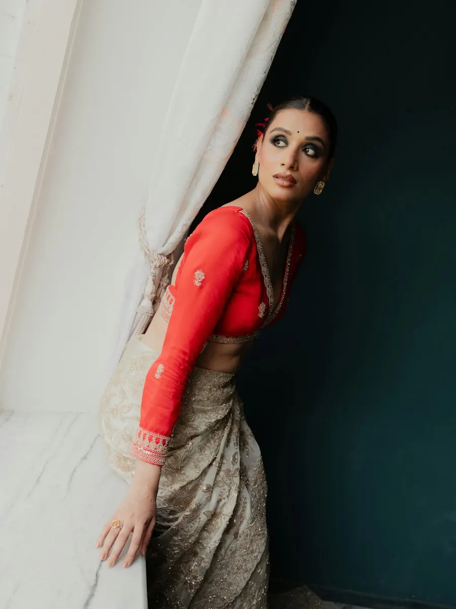 Handcrafted Cream Organza Saree - Classic Indian Charm