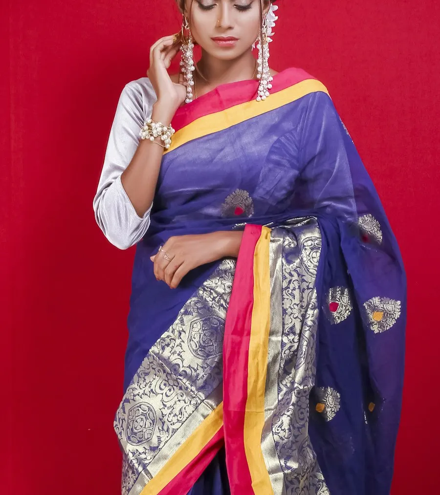Heritage Blue Banarasi Silk Saree - Classic Indian Charm
