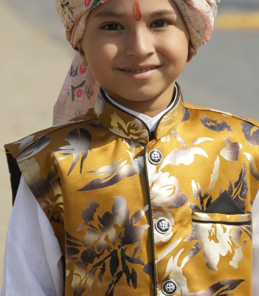 Kids Brocade Nehru Jacket Set - Heritage Craft Look