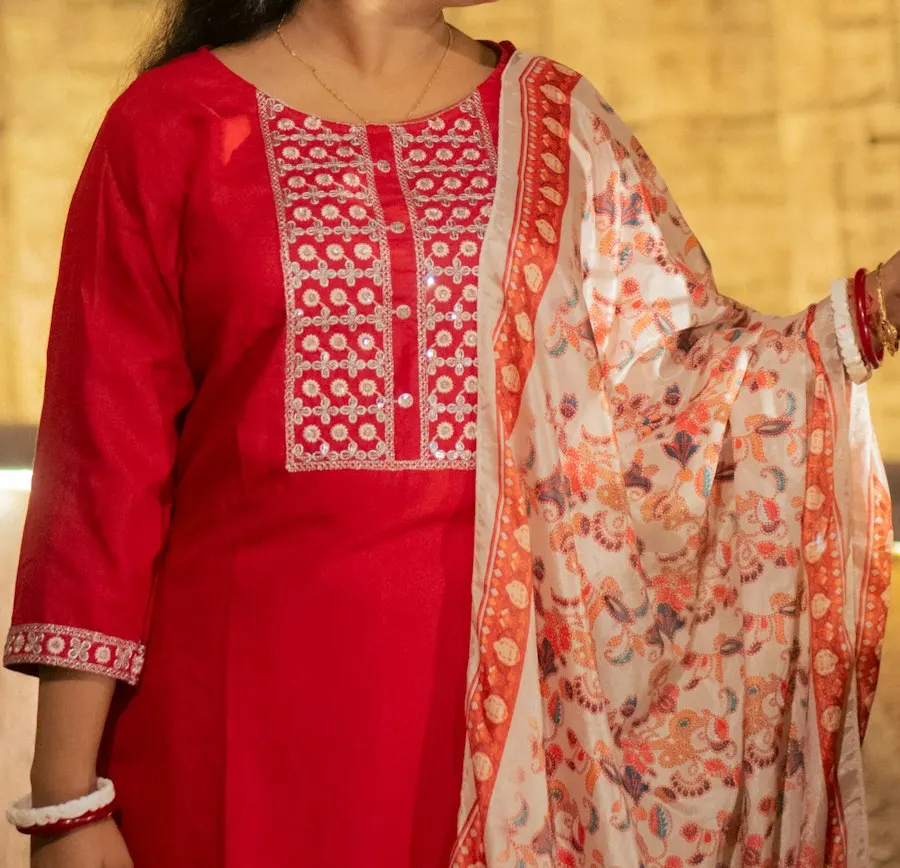 Radiant Red Embroidered Kurta Set - Classic Indian Charm
