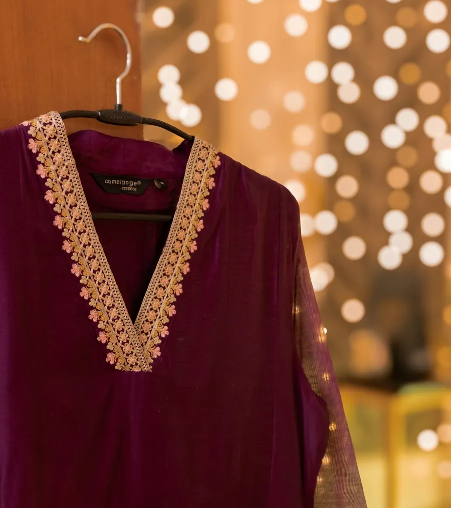 Festive Wine Velvet Kurta - Shine This Diwali