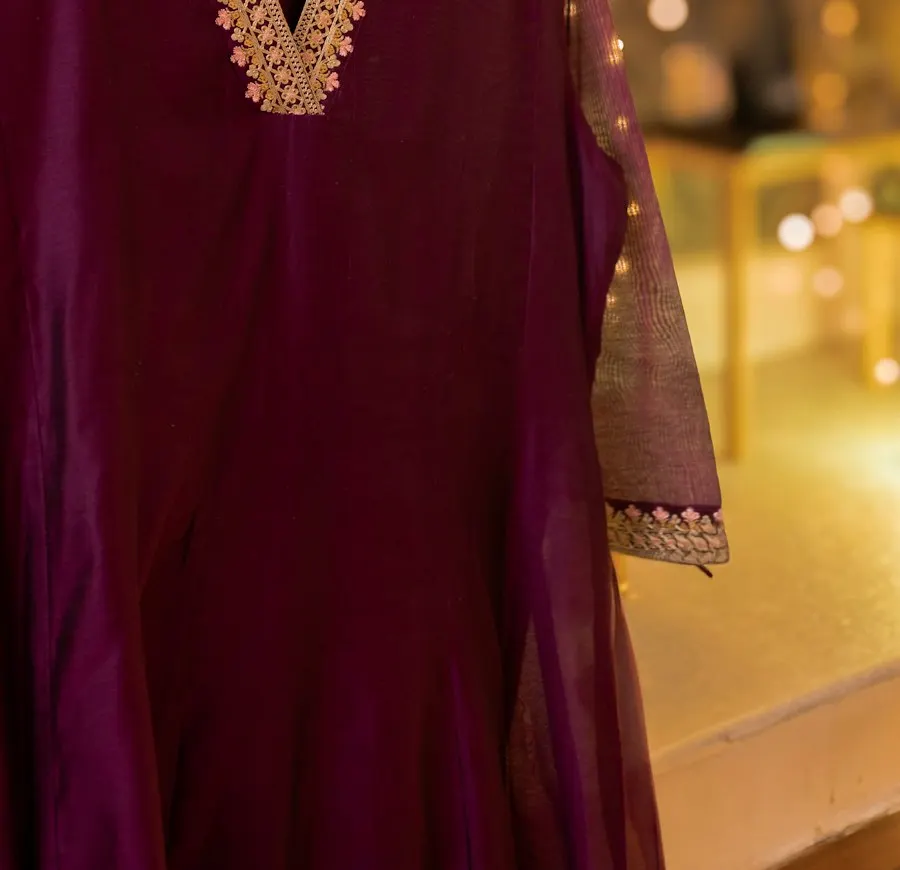 Festive Wine Velvet Kurta - Shine This Diwali
