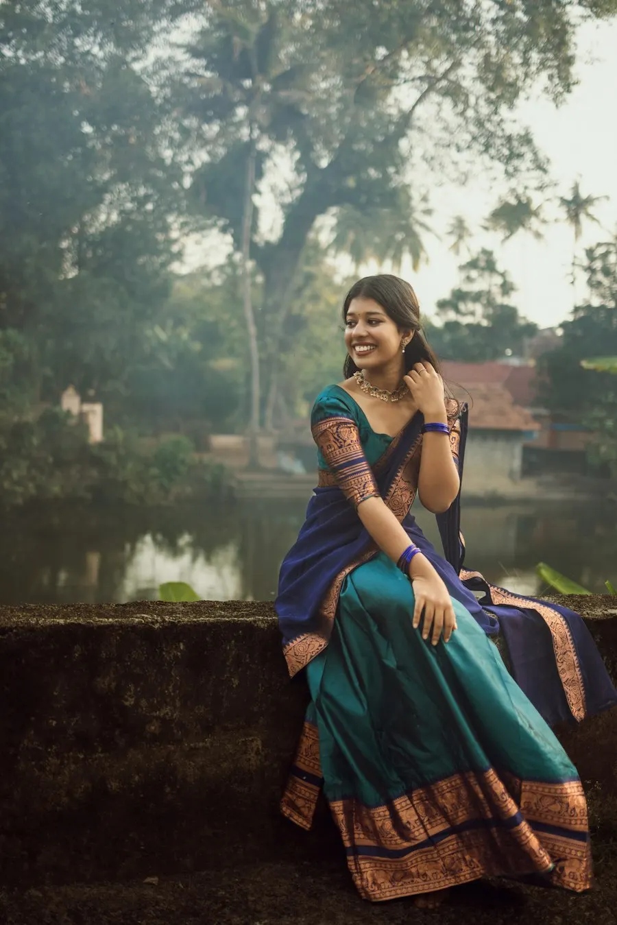 Radiant Teal Silk Saree - Diwali Glow