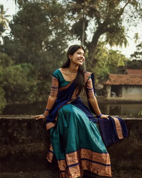 Radiant Teal Silk Saree - Diwali Glow
