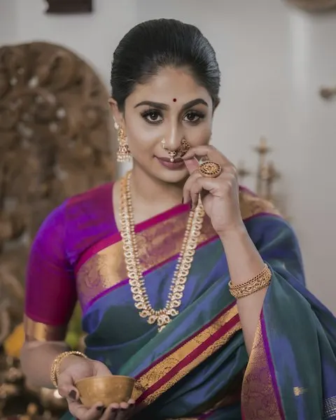 Radiant Purple Gold Saree - Diwali Family Favourite