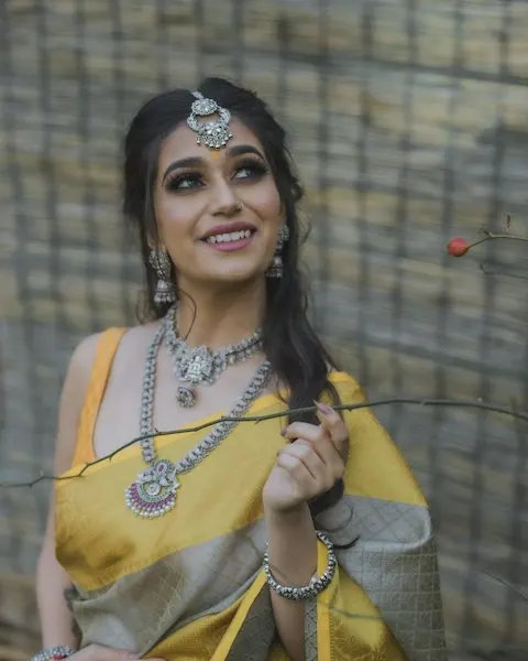 Festive Yellow Chiffon Saree - Heritage Craft Look