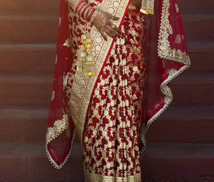 Handcrafted Brown Banarasi Silk Saree - Heritage Craft Look