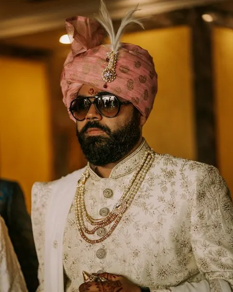 Regal Ivory Sherwani with Safa - Heritage Craft Look