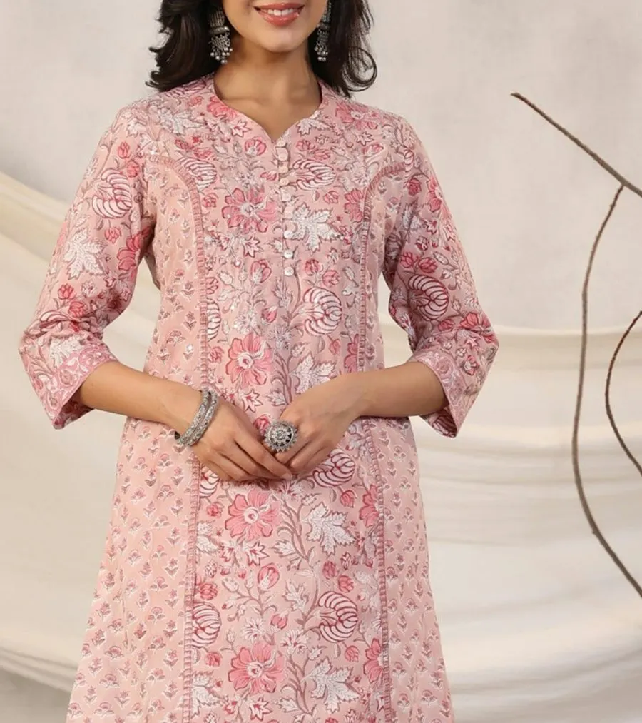 Floral Pink Cotton Kurti - Made to Turn Heads