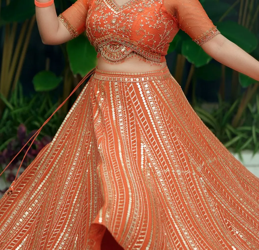 Elegant Orange Net Lehenga Choli - Your New Favourite